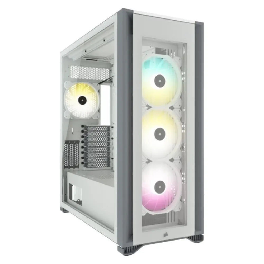 Corsair iCUE 7000X RGB Full-Tower ATX PC Case, Three Tempered Glass Panels, 4 x 140mm SP RGB ELITE Fans, RapidRoute Cable Management, 450mm GPU Support, White, 1 Year Warranty