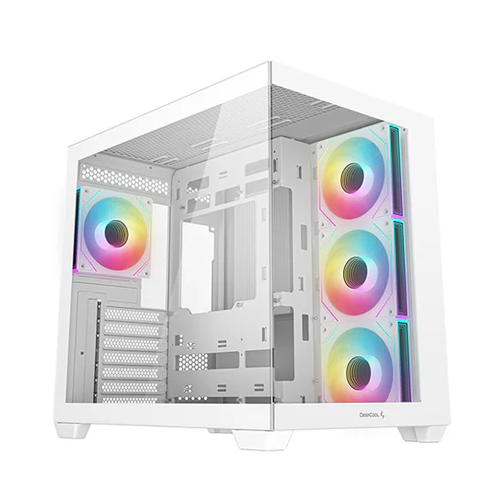 DeepCool CG530 4F WH ATX PC Case, Dual-Chamber Design With Tempered glass Side & Front Panel, 4 x 120mm(PWM+AR GB Reverse Blade) Fans, Full Size GPU Support, USB 3.2 Gen 2, White, 1 Year Warranty
