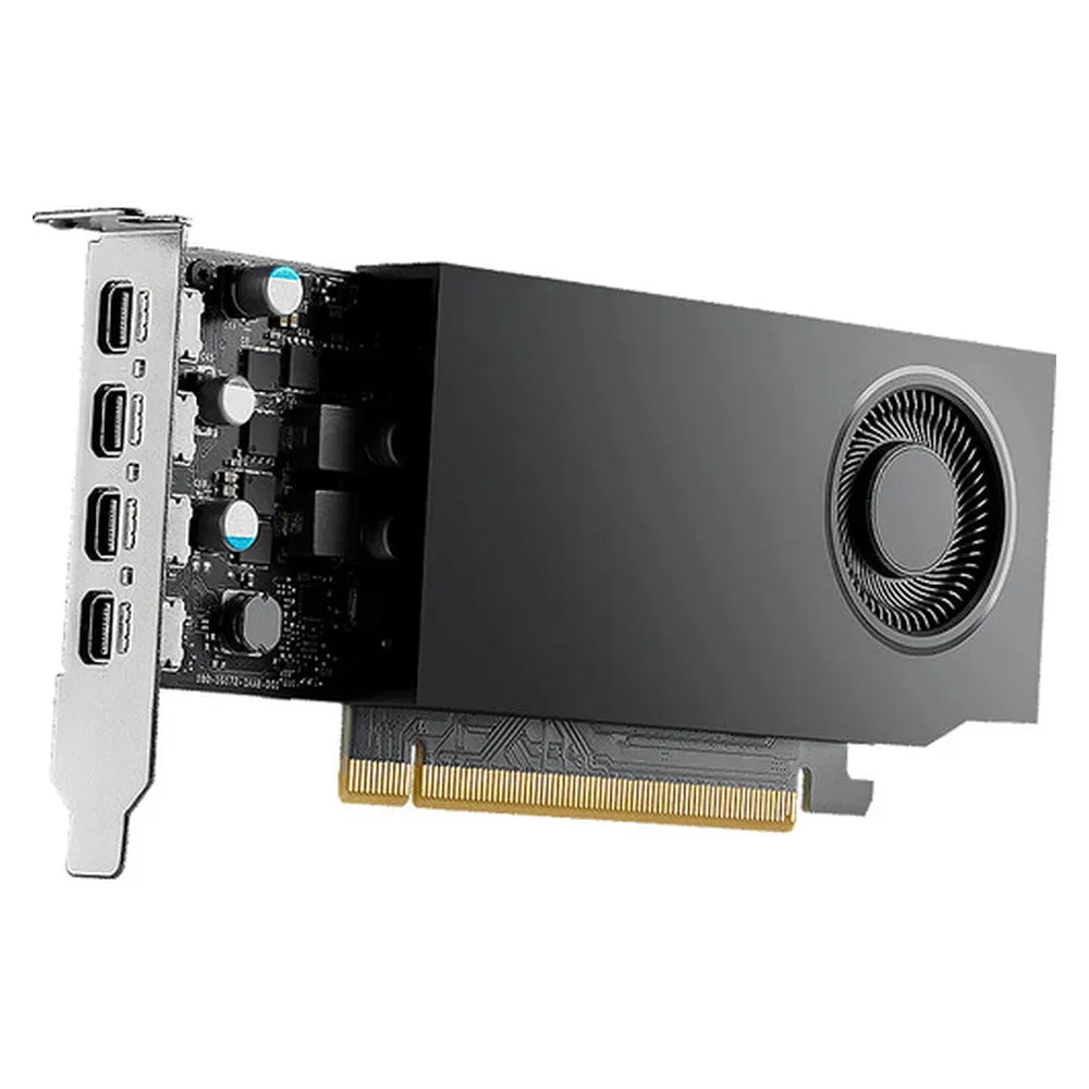 PNY NVIDIA RTX A1000 Workstation Graphics Card, 2304 CUDA Cores, GDDR6 8GB 128-bit Memory, 4x Mini DisplayPort 1.4a Outputs, PCI Express 4.0, 192 GB/s Memory Bandwidth, Blower Active Fan Cooling System, 1 Year Warranty