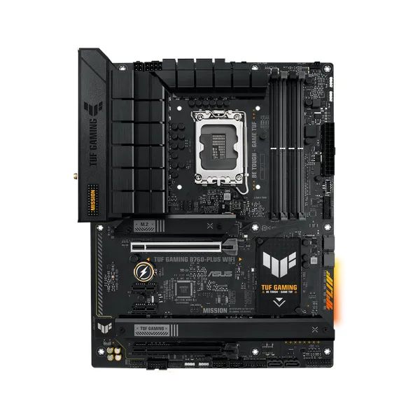 Asus TUF GAMING B760-PLUS WiFi Motherboard, LGA 1700 Socket, ATX Form Factor, DDR5 Ram, PCIe 5.0 With SafeSlot Core+, Wi-Fi 6, Bluetooth v5.2, HDMI, DisplayPort, Realtek 2.5 GB Ethernet With TUF LANGuard, Aura Sync, 1 Year Warranty