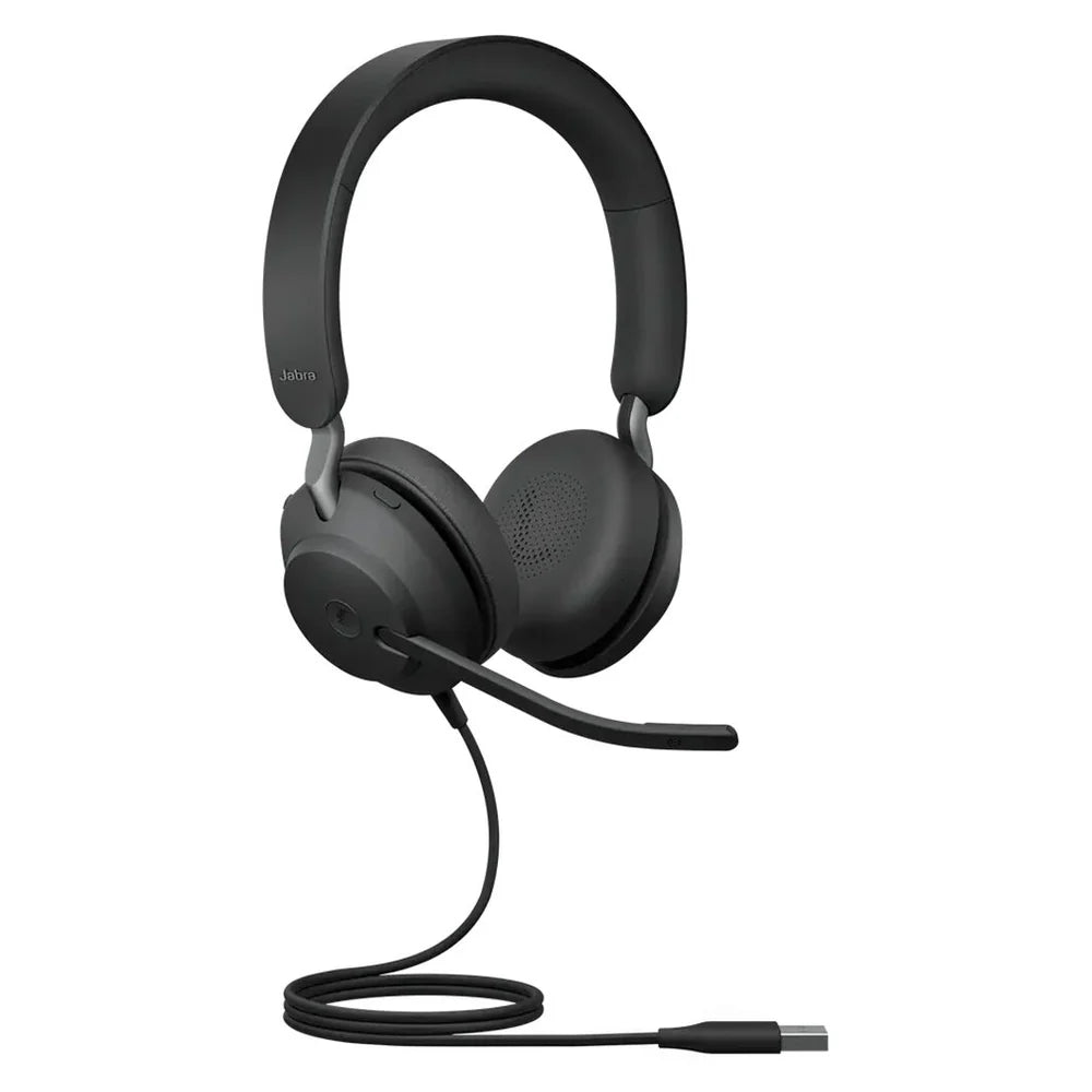 Jabra Evolve2 40 SE MS Stereo Wired Headset, USB-C Connectivity with USB-A Adapter, On-Ear, 40mm Drivers, 3-Mic Noise Isolation, Microsoft Teams Certified, Black, 1 Year Warranty