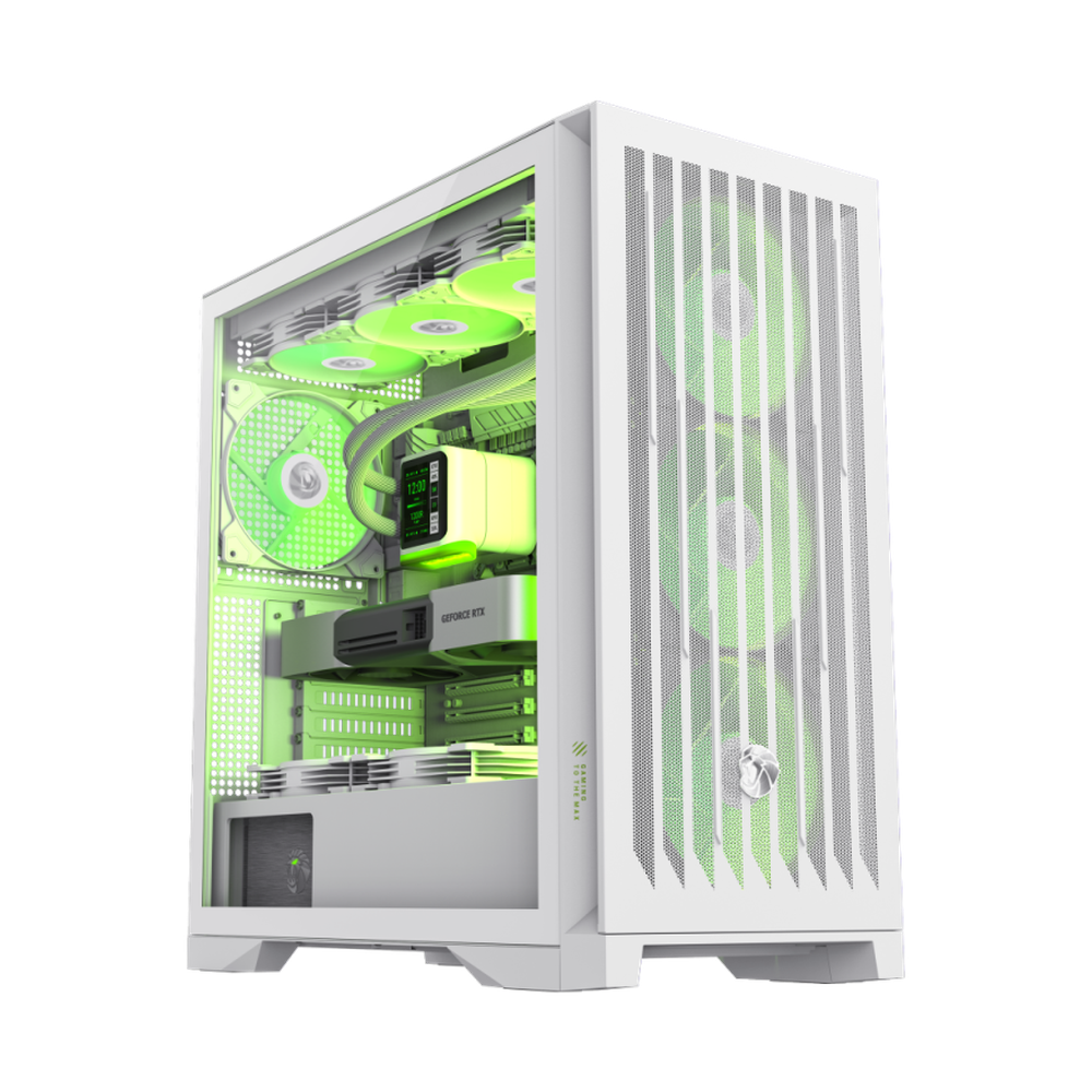 Gamemax LEADER 2 E-ATX PC Case, Tempered Glass Left Panel, 4 x 140mm AR GB Fans, 425mm GPU Support, USB 3.2 Gen 2, White, 1 Year Warranty