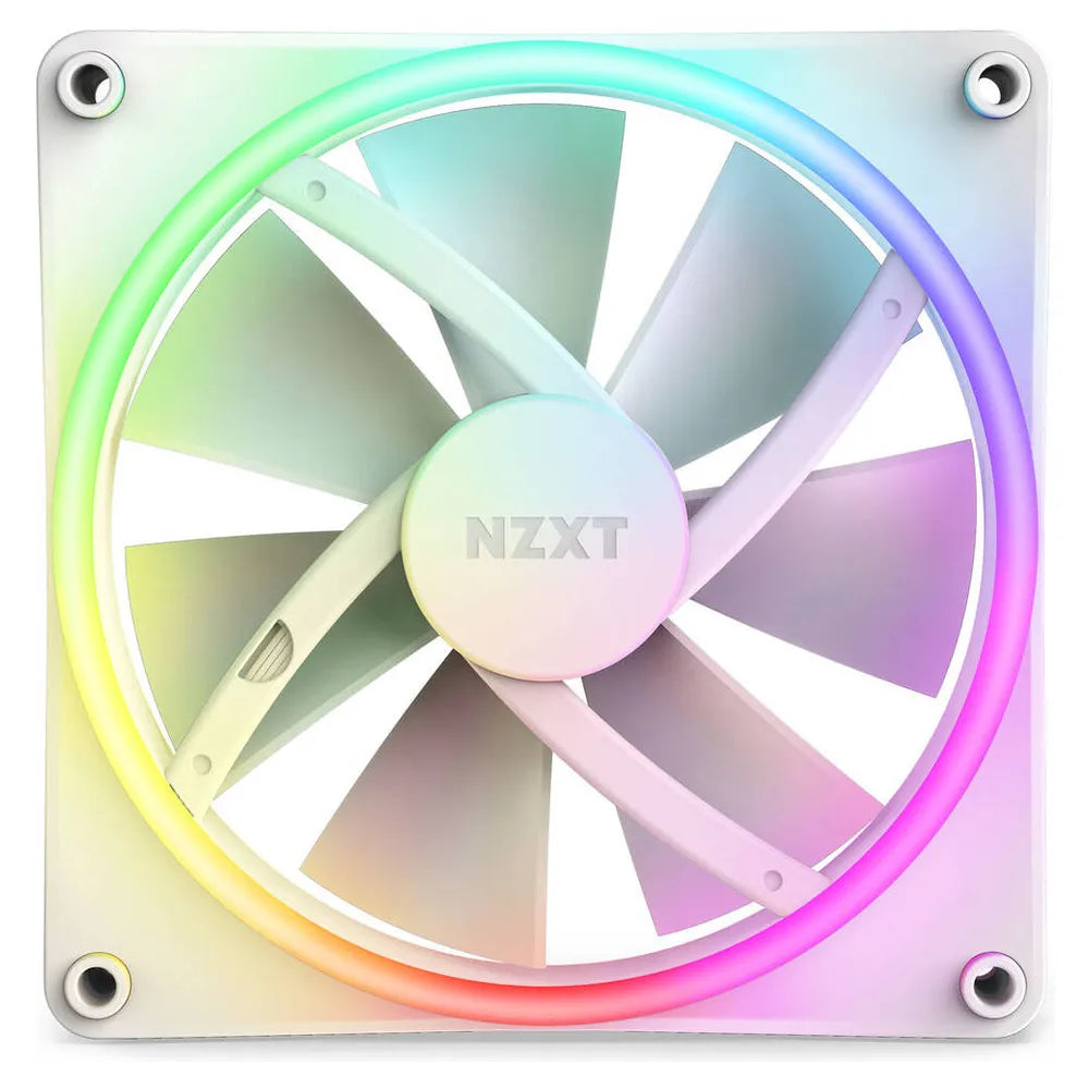 NZXT F140 RGB Duo Case Fans with RGB Controller, Pack Of 2, Fluid Dynamic Bearing, 140mm Fan Size, 1800 rpm Fan Speed, Addressable RGB LED Lighting, White, 1 Year Warranty