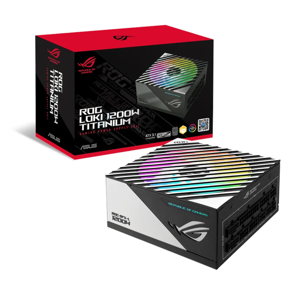 Asus ROG Loki SFX-L 1200W Titanium 80 Plus Titanium Power Supply, 1200W, Fully Modular, SFX-L, Black, RGB, 1 Year Warranty