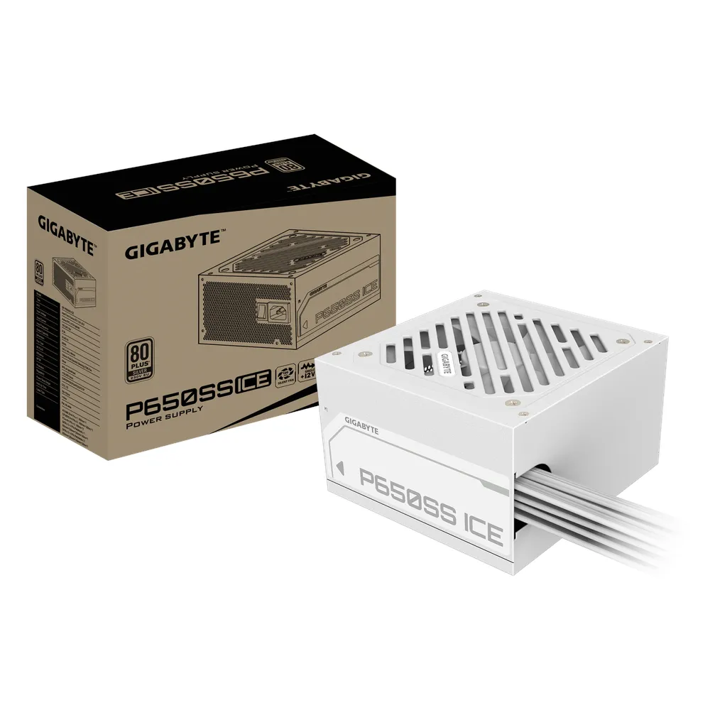 Gigabyte P650SS ICE 80 Plus Silver Power Supply, 650W, Not Modular, ATX, Intel ATX 3.0 Certified, White, 1 Year Warranty