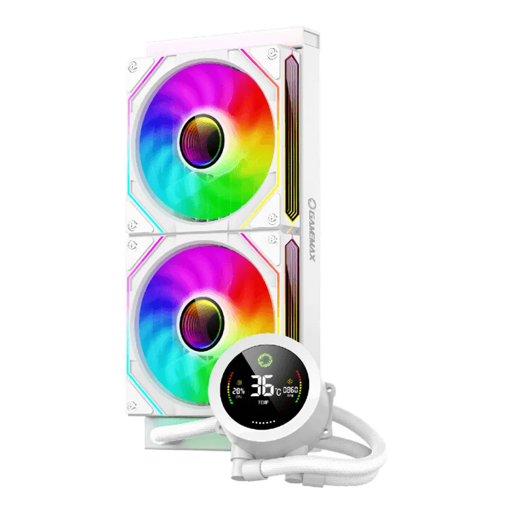 Gamemax Iceberg 240 Digital White AIO Liquid CPU Cooler, 240mm Radiator, CPU Temp & Load Digital Display, Dual ARGB Infinity Mirror Fans, 245W TDP, Intel LGA 1851/1700 & AMD AM5 Ready, White, 1 Year Warranty