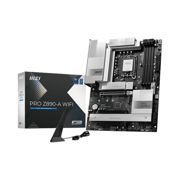 Msi PRO Z890-A WiFi Motherboard, LGA 1851 Socket, ATX Form Factor, DDR5 Ram, PCIe 5.0, Intel Wi-Fi 6E, Bluetooth 5.3, USB 40 GBps, HDMI 2.1, Thunderbolt4 (Type-C), Realtek 8126 5G LAN, EZ M.2 Shield Frozr II, 1 Year Warranty