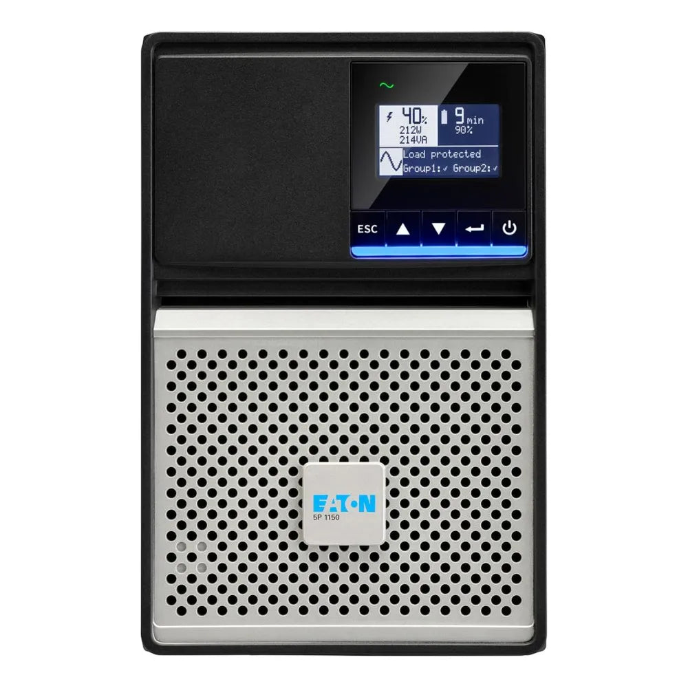 Eaton 5P UPS, 1150 VA, 920 W, Tower Form Factor, Sine Wave Output Waveform, Line-Interactive, C14 Input Connection, LCD Display, Lead-Acid Maintenance-Free Battery, 1 Year Warranty