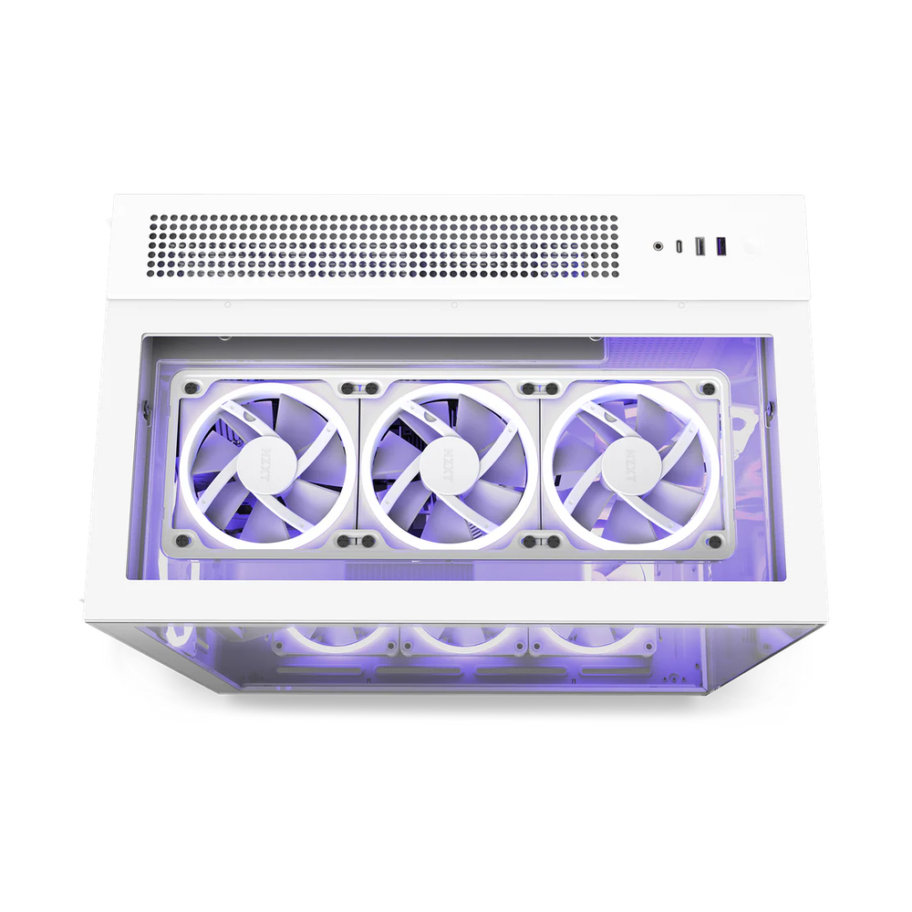NZXT H9 Elite R GB Dual-Chamber ATX Mid-Tower Airflow Case, Ultra Clear Tempered Glass Side Window, 3 x F Series 120mm R GB Duo Fans, 1 x F120Q (CV) Fan, Full-Size GPU Support, USB 3.2 Gen2x2, White, 1 Year Warranty