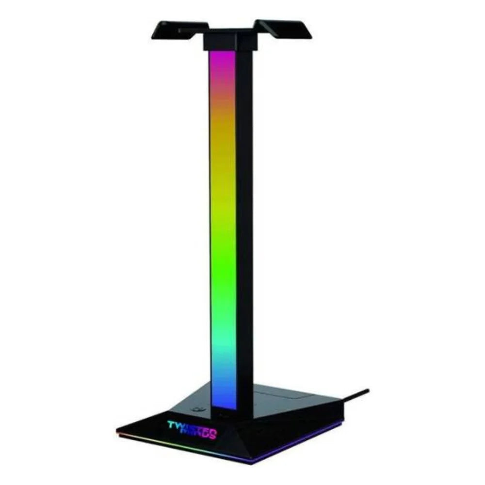 Twisted Minds RGB Headset Stand, Music Rhythm Light, USB-A/C Ports, Audio Jack, Black, 1 Year Warranty