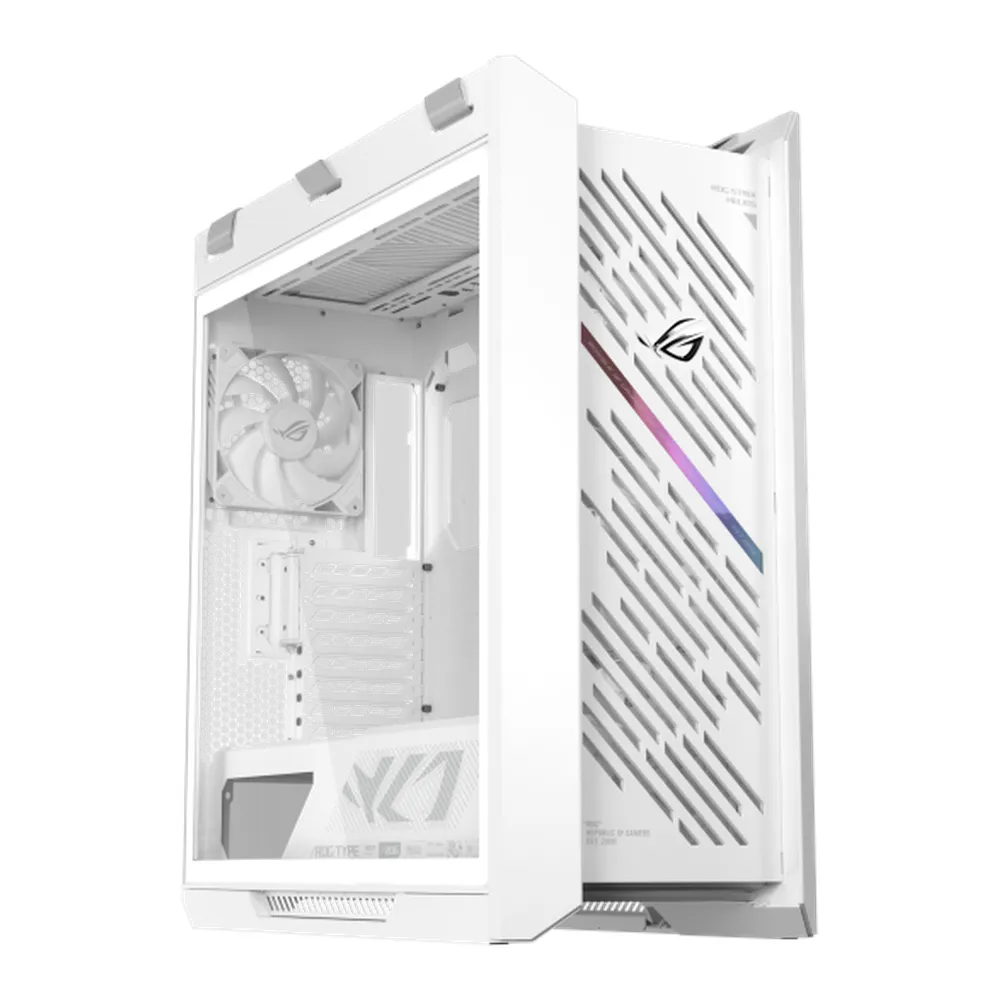 ASUS ROG Strix Helios II GX601S Premium Gaming Case, Mid-Tower, Dual Tempered Glass, Diamond-Grille Front Panel, 4 x Pre-installed 140mm Performance Fans, Supports E-ATX & 420mm Radiators, USB 20Gbps Type-C, White, 1 Year Warranty