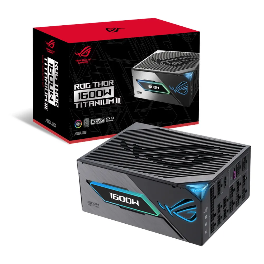 Asus ROG THOR 1600W Titanium III Gaming Power Supply, 1600W, Fully Modular, ATX Form Factor, Axial-Tech Fan Design, Magnetic OLED Display, Etched Cables, 1 Year Warranty