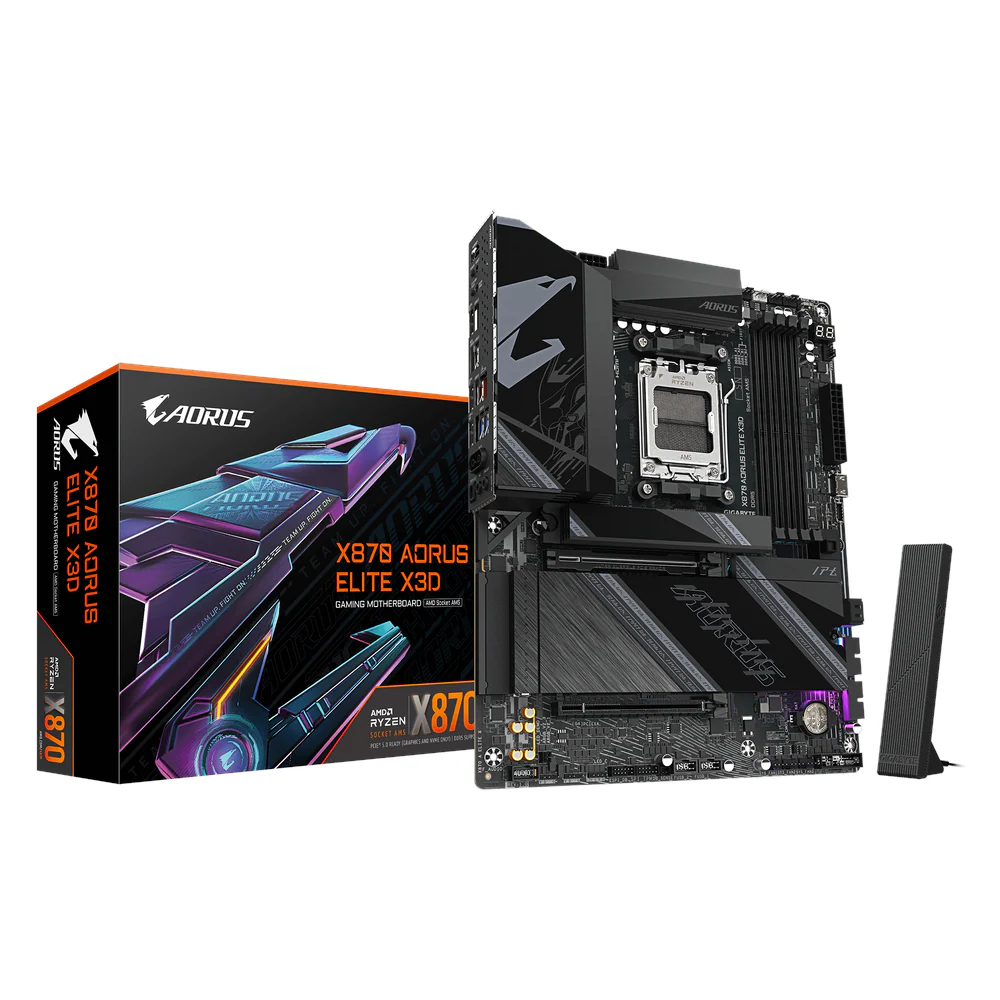 Gigabyte X870 AORUS ELITE X3D Motherboard, Socket AM5, ATX Form Factor, DDR5 Ram, PCIe 5.0, Wi-Fi 7, Bluetooth v5.4, HDMI, Dual USB4 Type-C, Realtek 5Gb Ethernet, 1 Year Warranty