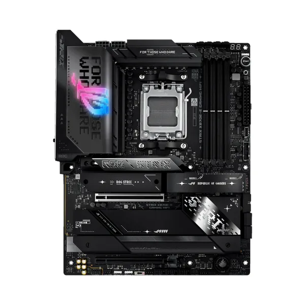 Asus ROG STRIX X870E-E GAMING WiFi Motherboard, AM5 Socket, ATX Form Factor, DDR5 Ram, PCIe 5.0 With SafeSlot Core+, Wi-Fi 7, Bluetooth v5.4, HDMI, DisplayPort, Intel 2.5 GB Ethernet With Asus LANGuard, Aura Sync, 1 Year Warranty