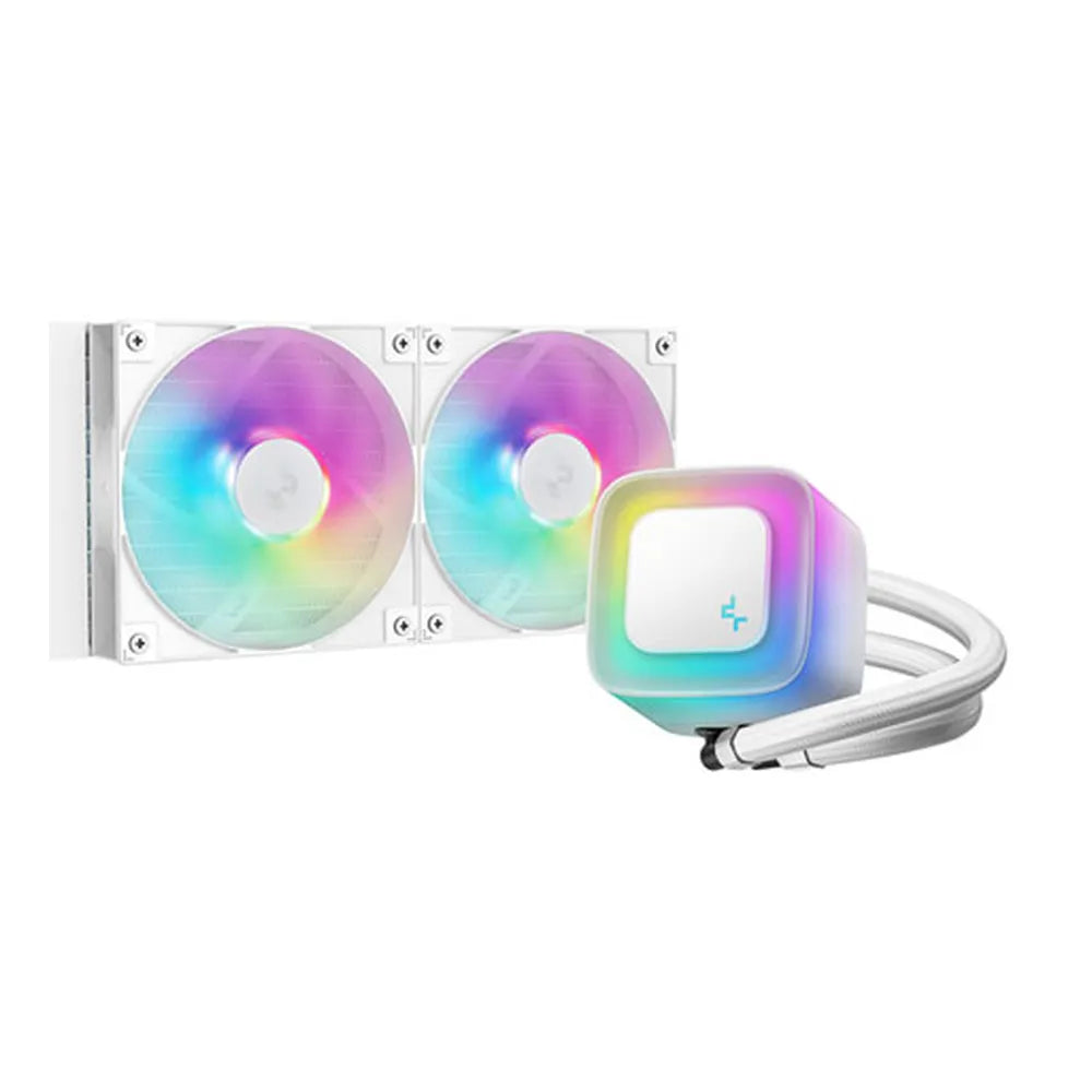 DeepCool LE240 V2 AIO Liquid Cooler, Addressable RGB LED CAP, Supports Intel, AMD Sockets, 2 x RGB Fans, White, 1 Year Warranty