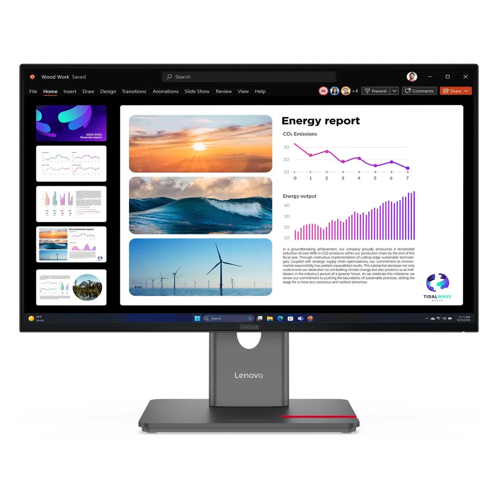 Lenovo ThinkVision P24Q-40 23.8" QHD (2560 x 1440) Monitor, 120Hz, Anti-glare, 4ms GtG Response Time, HDMI, DP, USB-C, Fully Adjustable Stand, Black, 3 Year Warranty