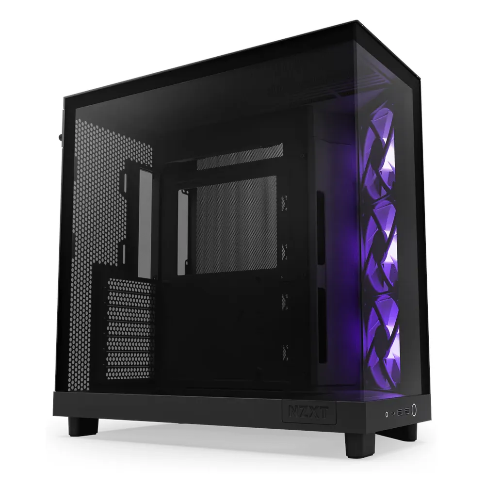 NZXT H6 Flow RGB Mid Tower PC Casing, Compact Dual Chamber Design, Dark Tinted Tempered Glass, 3 F120 RGB Core Pre-Installed Fans, 365mm GPU Support, USB 3.2 Gen 2, Black, 1 Year Warranty