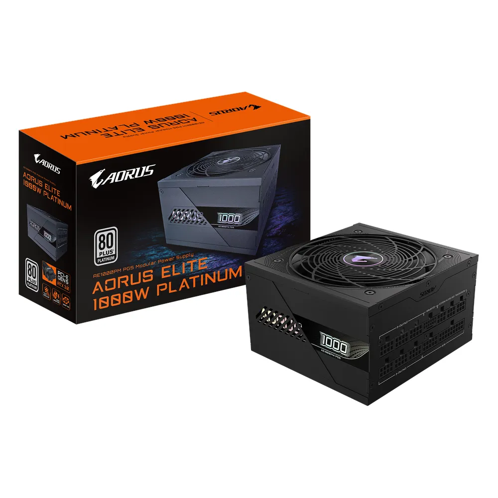 Gigabyte AORUS ELITE P1000W 80 Plus Platinum Power Supply, 1000W, Fully Modular, ATX, Intel ATX 3.1 Certified, PCIe 5.1 Ready, Black, 10 Year Warranty