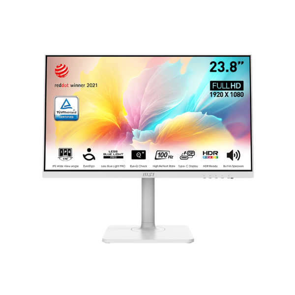MSI 9S6-3PA59H-094 Modern MD2412PW 24" FHD(1920 x 1080) Monitor, 1MS, 100Hz, HDMI, USB-C, Height/Tilt/Swivel/Pivot, Adjustable, White, 1 Year warranty