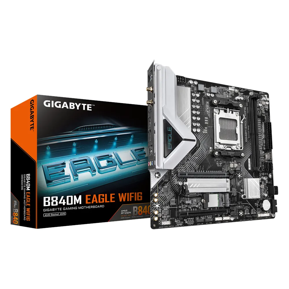 Gigabyte B840M EAGLE WIFI Motherboard, Socket AM5, mATX Form Factor, DDR5 Ram, PCIe 4.0, Wi-Fi 6, Bluetooth v5.3, HDMI, DisplayPort, Realtek 2.5Gb Ethernet, 1 Year Warranty
