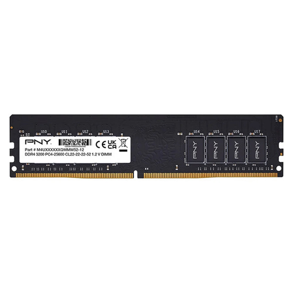 PNY Memory Module, 16GB (1x16GB), DDR4 DRAM, 3200 MT/s, PC4-25600, CL22, Non-ECC Unbuffered, DIMM, 1 Year Warranty