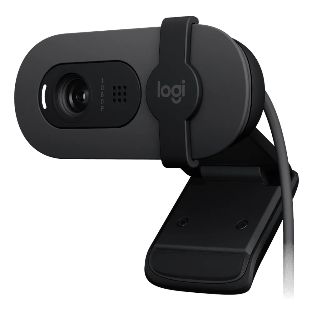 Logitech Brio 100 FHD Webcam, 1080p@30 fps, 2MP Image Sensor, Custom 4 Element Lens, RightLight 2 Technology, 58° Diagonal Field of View (dFoV), Fixed Focus, Omni-Directional Microphone, USB-A, 1 Year Warranty