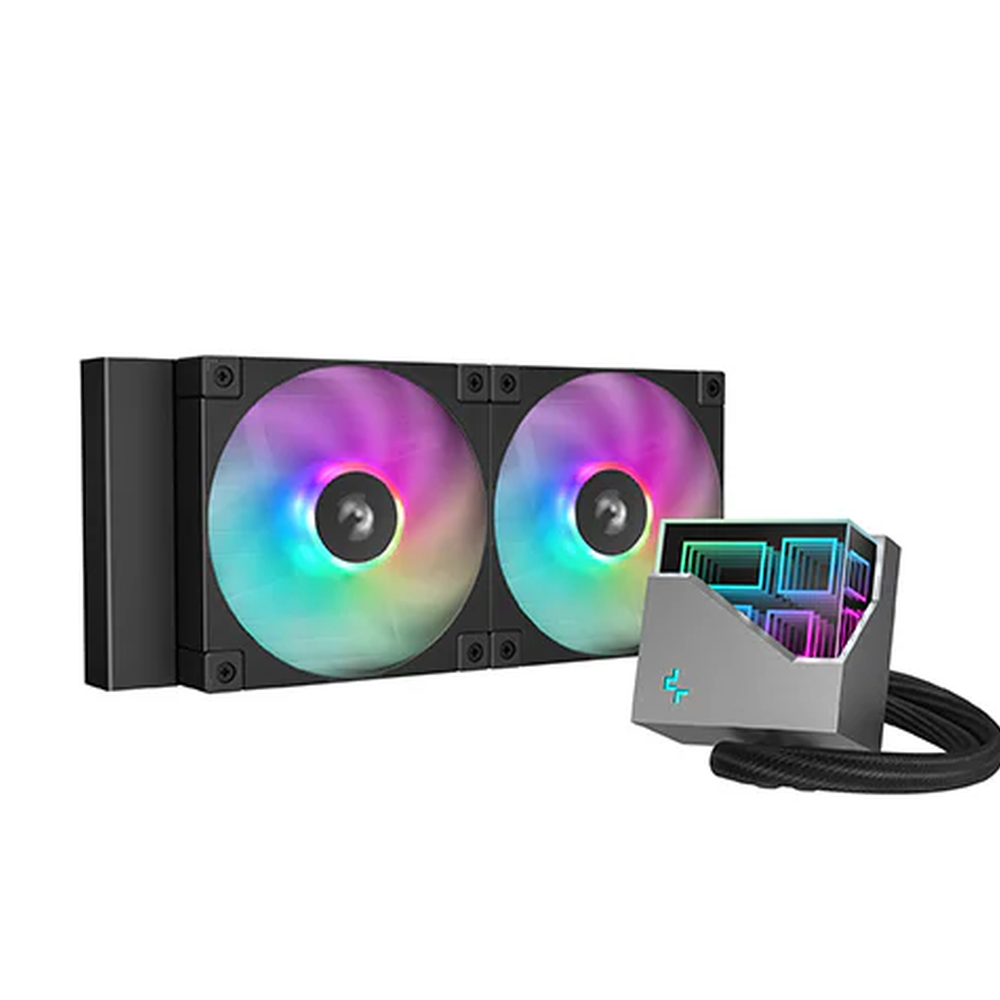 DeepCool LT240 AIO Liquid Cooler, 240 mm Radiator, Addressable RGB LED Prisim CAP, Supports Intel, AMD Sockets, 2 x RGB Fans, Black, 1 Year Warranty