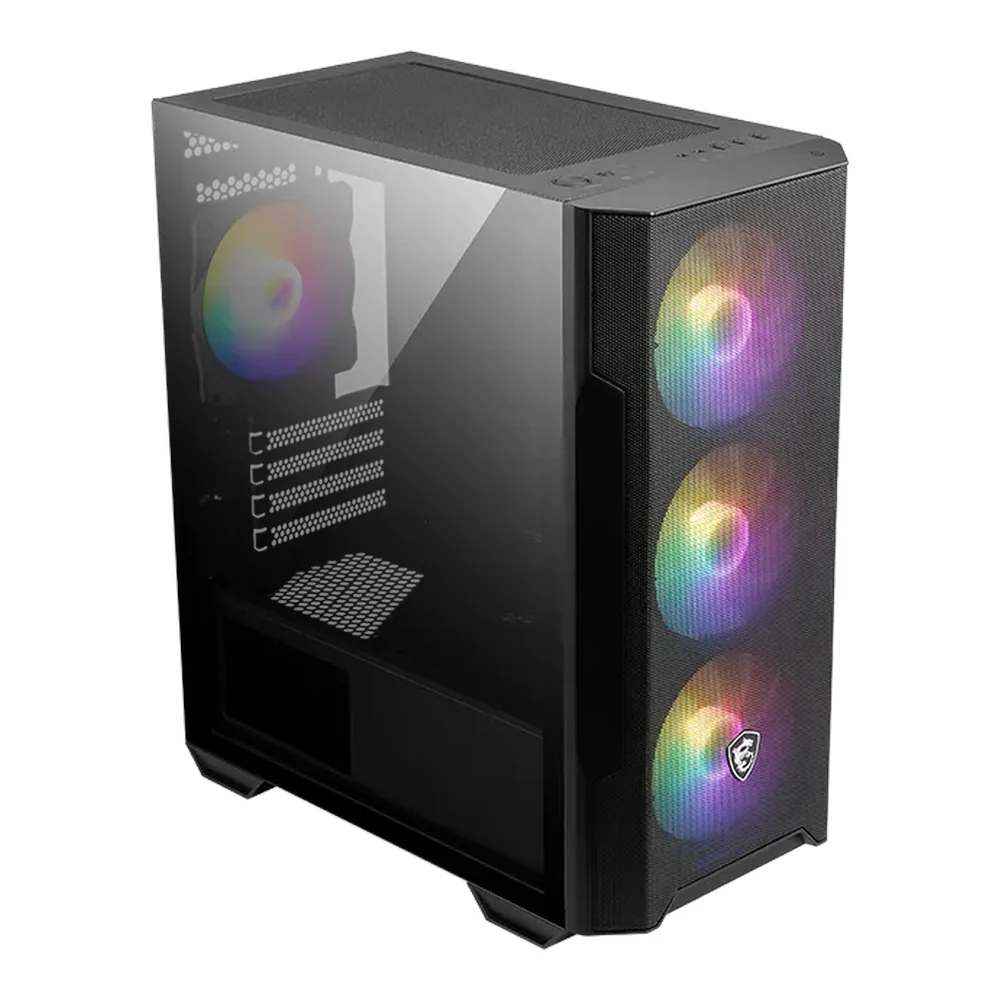 MSI MAG Forge M100R Mid-Tower ATX Case, Tempered Glass Side Window, Mesh Front Panel, 4 x 120mm ARGB Fans, 300mm GPU Support, USB 3.2 Gen 1, Black, 1 Year Warranty