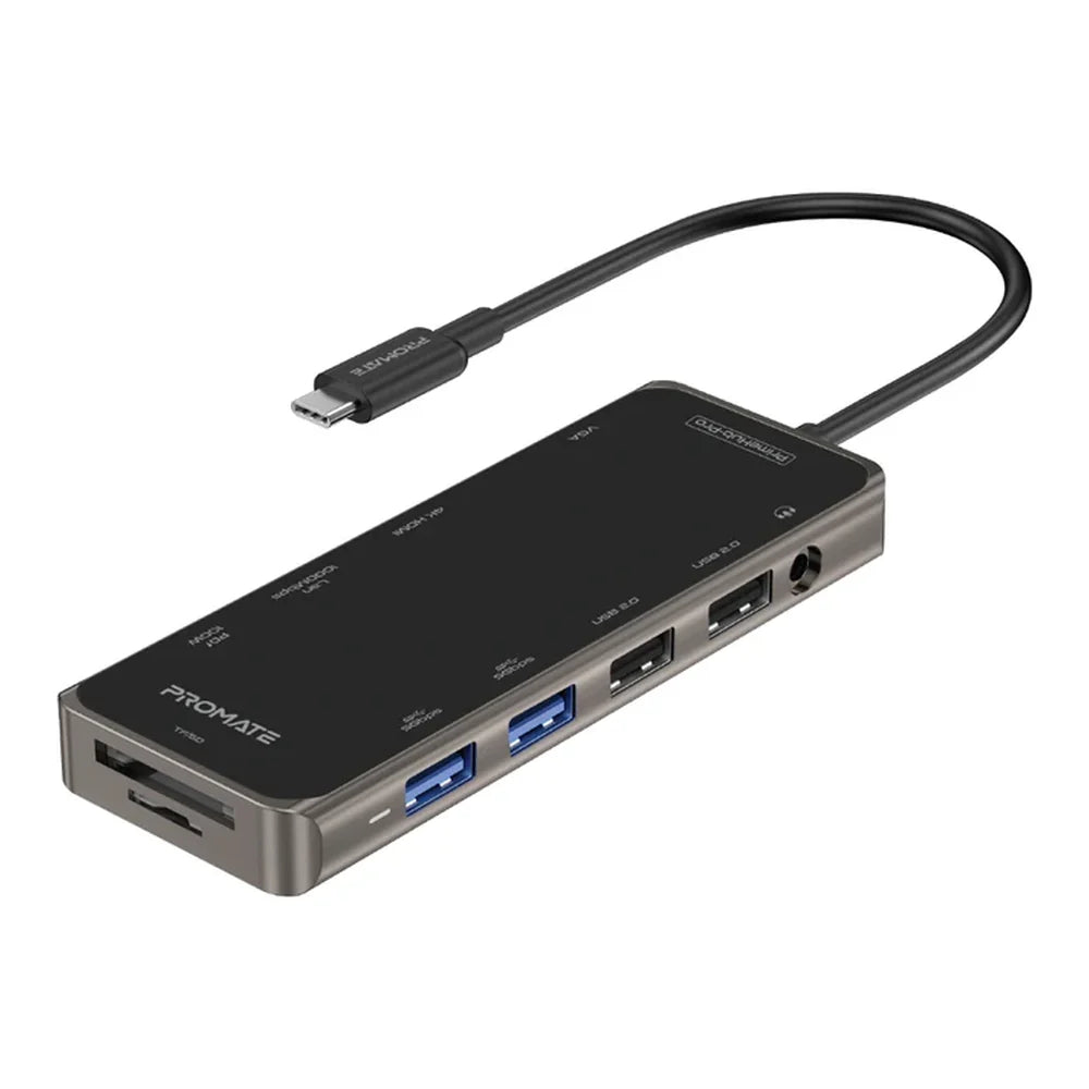 Promate 11-in-1 USB-C Multiport Hub, HDMI, VGA, Gigabit Ethernet, 100W PD, 1 Year Warranty