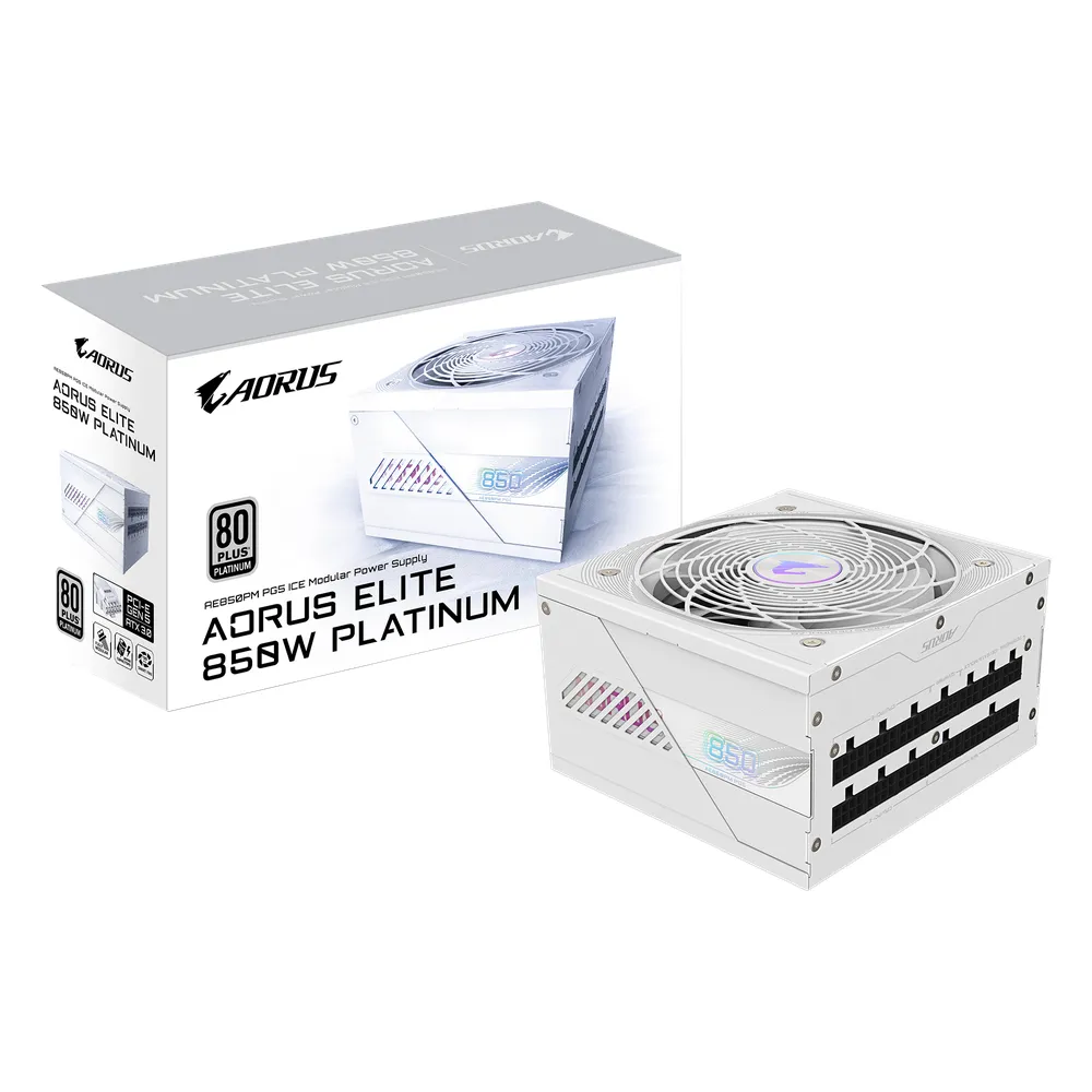 Gigabyte AORUS ELITE P850W 80 Plus Platinum Power Supply, 850W, Fully Modular, ATX, Intel ATX 3.0 Certified, PCIe 5.0 Ready, White, 1 Year Warranty