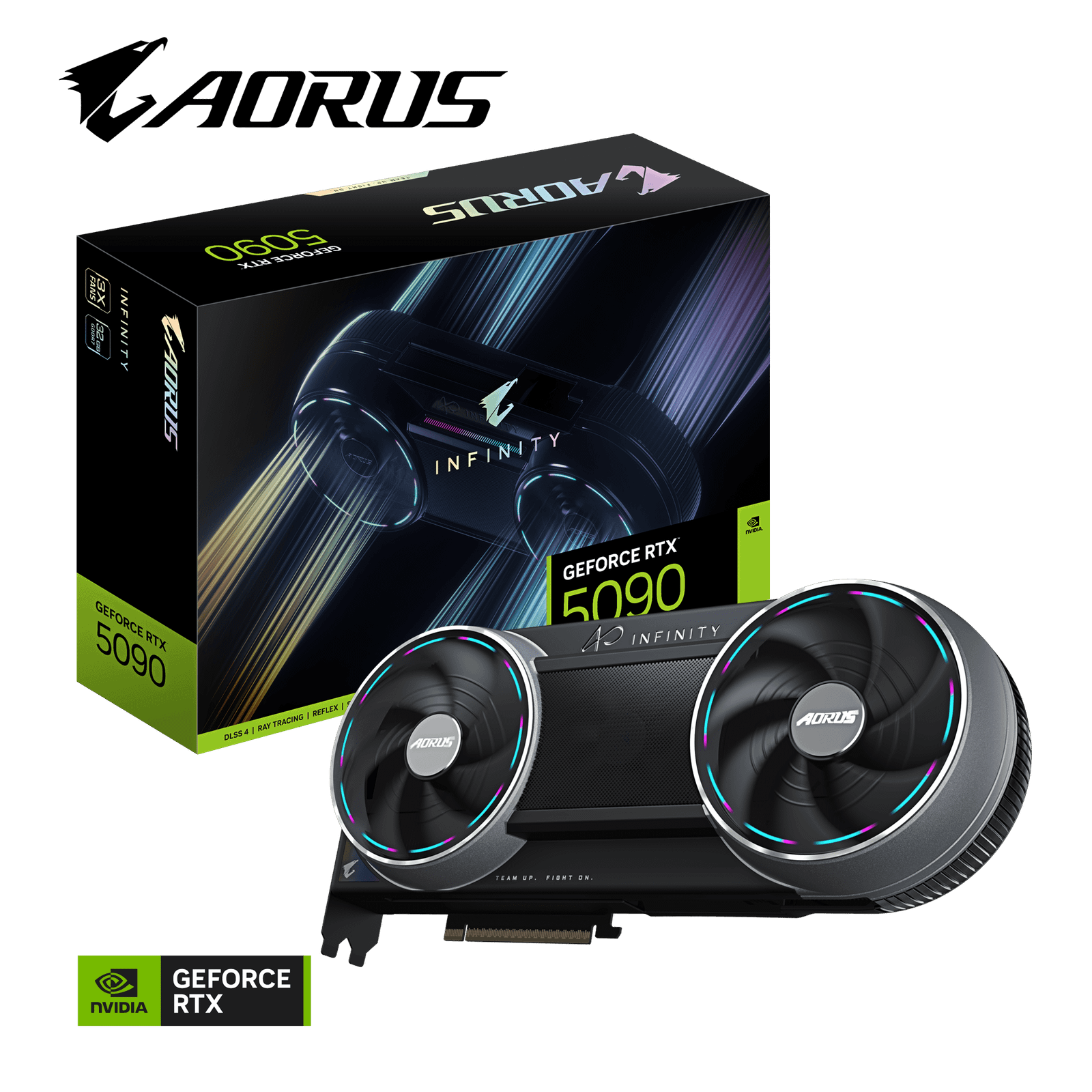 Gigabyte AORUS GeForce RTX 5090 INFINITY Graphics Card, GDDR7 32GB 512-bit Memory, HDMI 2.1b & DP 2.1b Outputs, PCI Express 5.0, Windforce HyperBoost Cooling System, 3352 AI TOPS, RGB Halo, Black, 1 Year Warranty