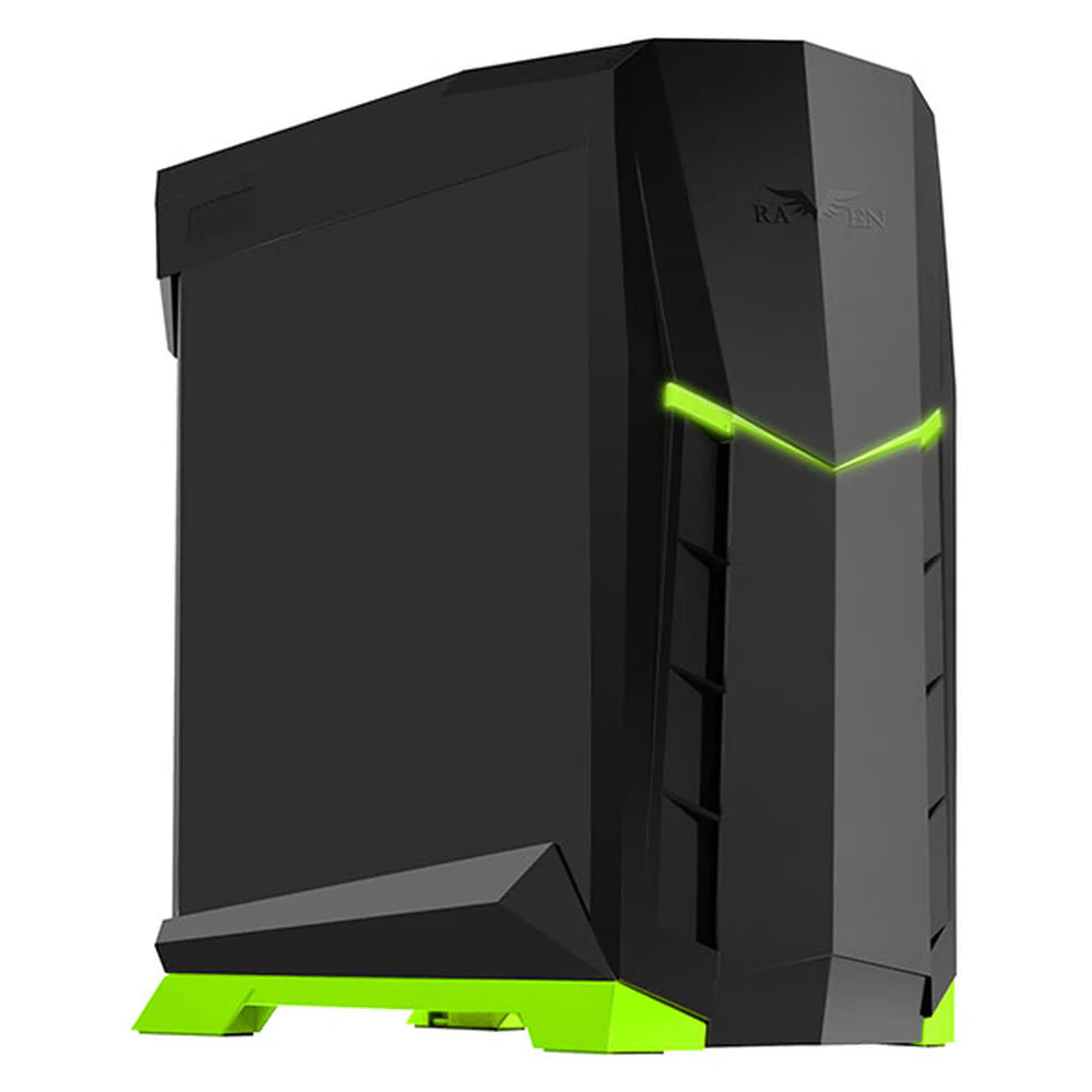 SilverStone Raven RVX01 Mid Tower PC Casing, Tempered Glass Window, 90-Degree Motherboard Mounting, 3 x Pre-installed Air Penetrator Fans, 347mm GPU Support, USB 3.0, Black & Green, 1 Year Warranty