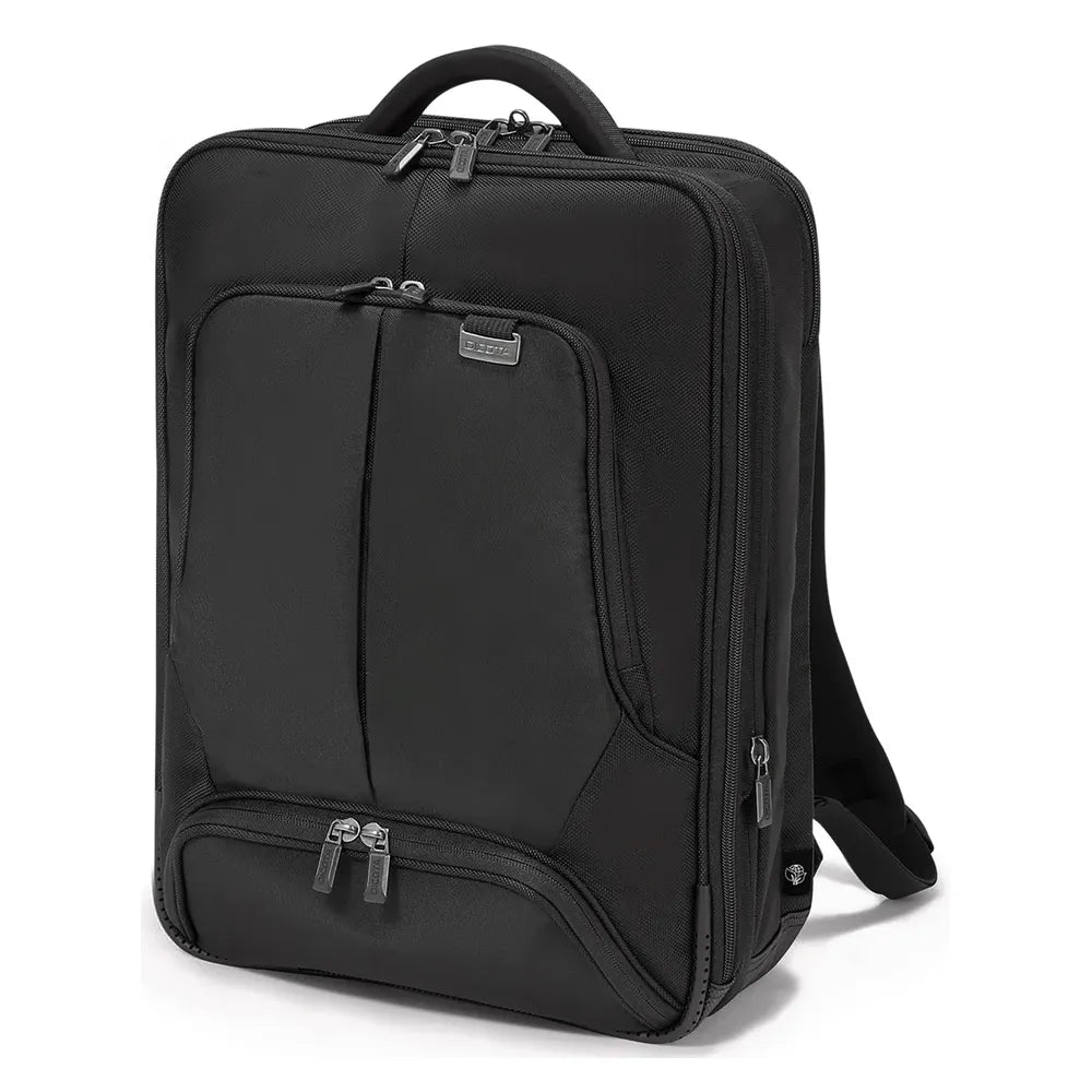 Dicota Eco Pro Backpack, Fits up to 14.1" Laptops, Water-Resistant Polyester, Front Organizer Pocket, Secret Compartment, Padded Carry Handle, Back Cushioning, Integrated Trolley Strap, Black, 1 Year Warranty