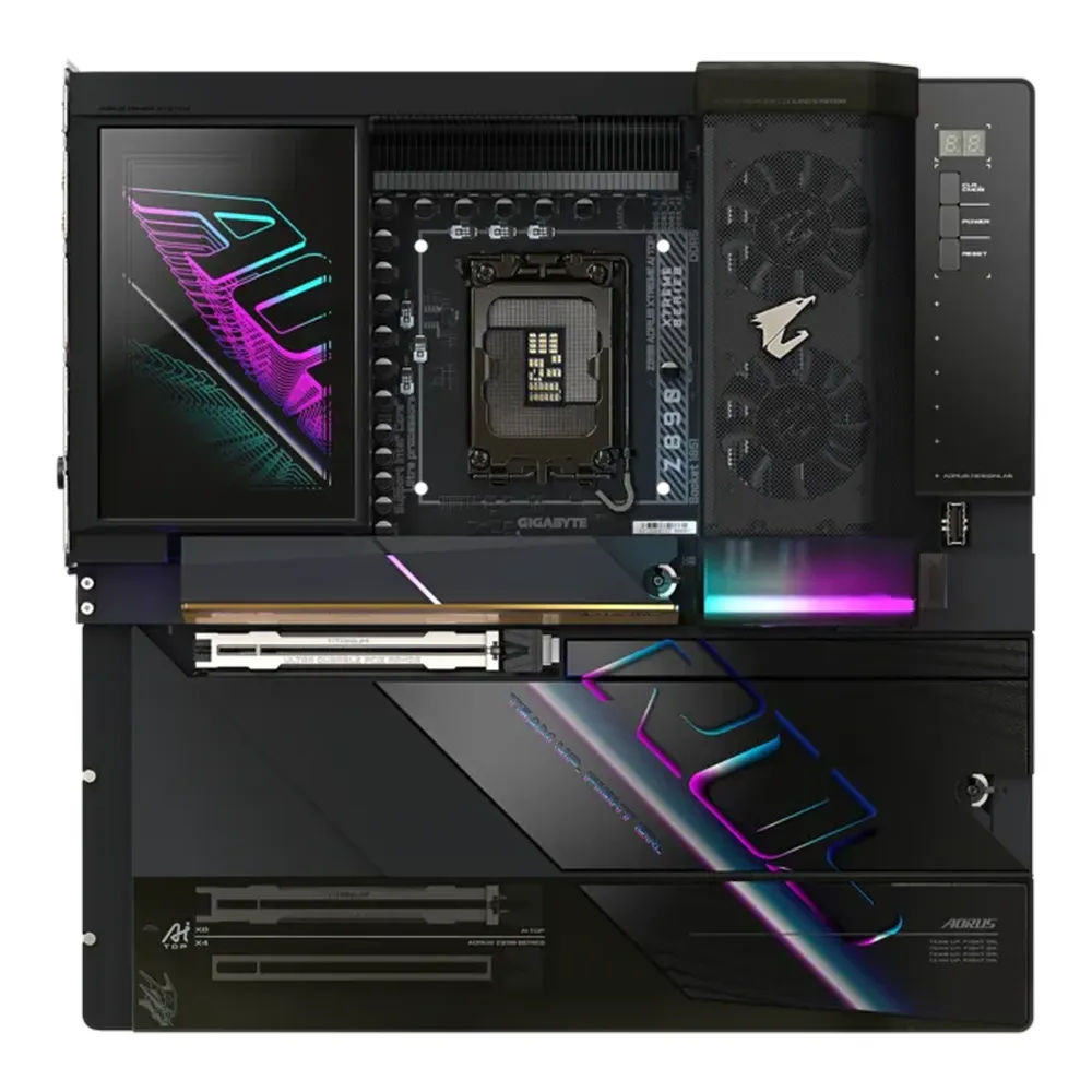 Gigabyte Z890 AORUS XTREME AI TOP Motherboard, LGA1851 Socket, E-ATX Form Factor, DDR5 Ram, PCIe 5.0, Wi-Fi 7, Bluetooth v5.4, Dual Thunderbolt 5, Dual Marvell 10Gb Ethernet, ESS ES9280AC DAC Audio, 1 Year Warranty