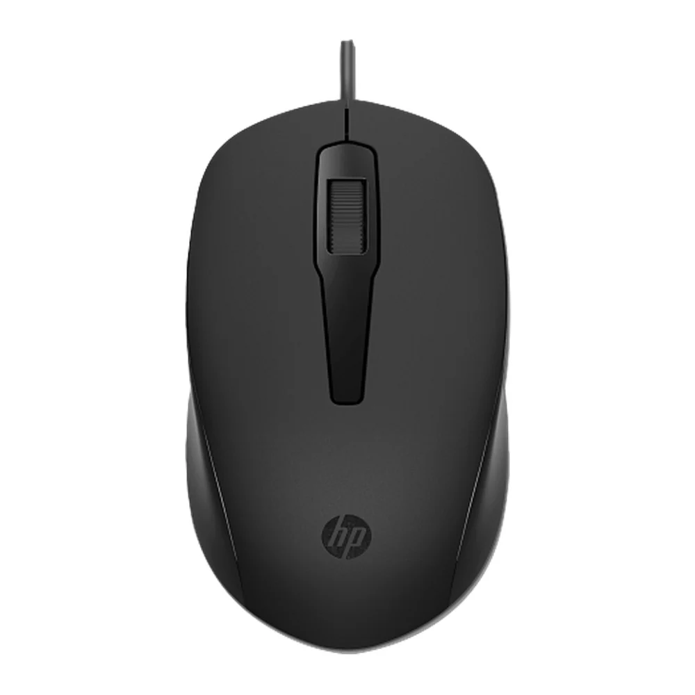 HP 150 Wired Optical Mouse, USB-Wired Connectivity, Up to 1600 DPI Resolution, Red Optical Tracking Sensor, 3 Buttons, Ambidextrous Shape, Black, 1 Year Warranty