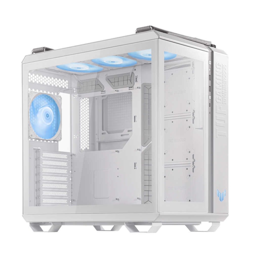 Asus TUF Gaming GT502 PLUS ATX PC Case, Dual Chamber Chassis with Panoramic View, Tempered Glass Left & Front Panels, 400mm GPU Support, 1 x 120 mm Fan, USB 3.2 Gen 2, White, 1 Year Warranty