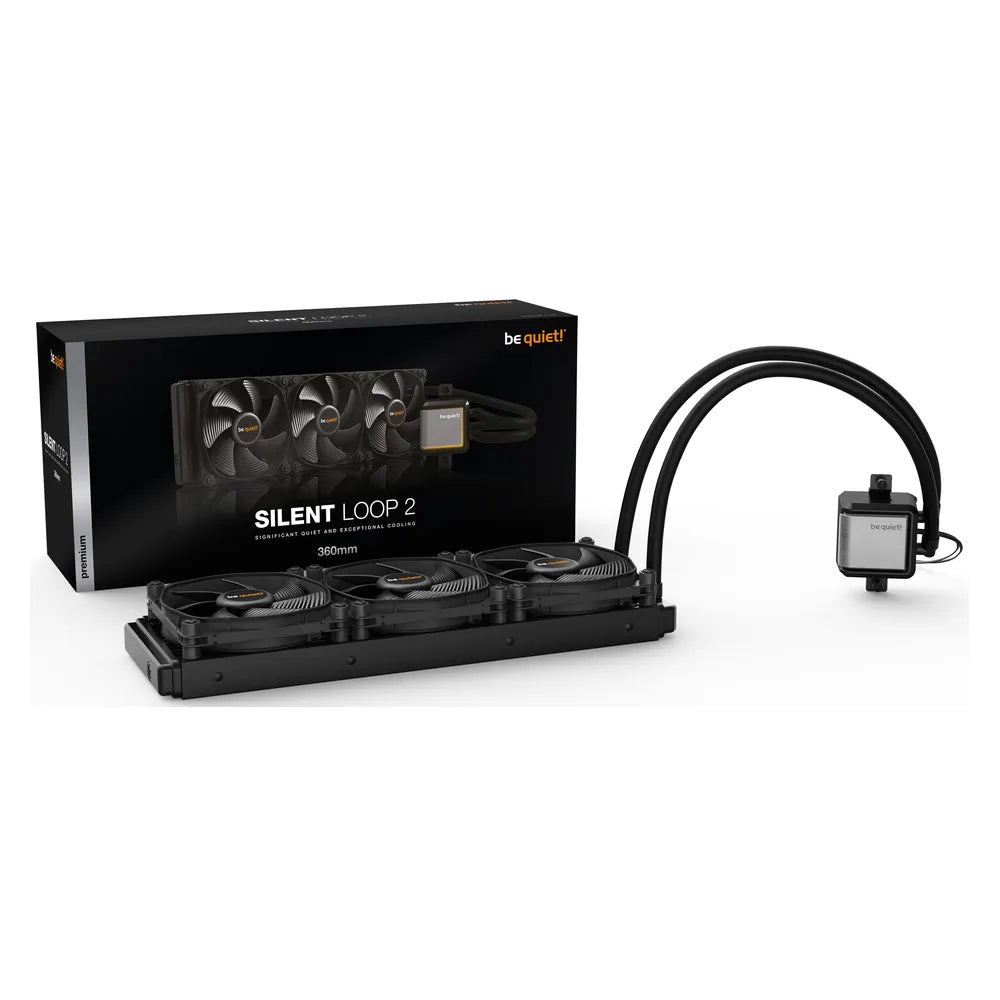 Be Quiet! Silent Loop 2 360mm Liquid CPU Cooler, Adjustable ARGB Lighting, 360 mm Aluminum Radiator, Supports Intel & AMD Sockets, 3 x Silent Wings 3 120mm High-Speed Fans, Black, 1 Year Warranty