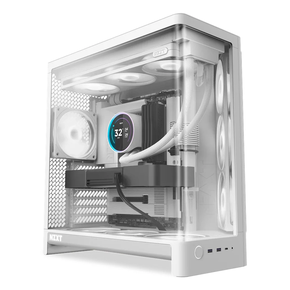 NZXT H6 Flow Dual-Chamber Mid-Tower ATX Case, Tempered Glass Side Window, Full-Size GPU Support, USB 3.2 Gen 2, White, 1 Year Warranty
