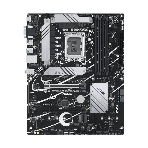 Asus PRIME B760-Plus Motherboard, LGA 1700 Socket, ATX Form Factor, DDR5 Ram, PCIe 5.0, USB 3.2 Gen 2, HDMI, DisplayPort, VGA, Realtek 2.5 GB Ethernet, Asus 5X Protection III, Aura Sync, 1 Year Warranty
