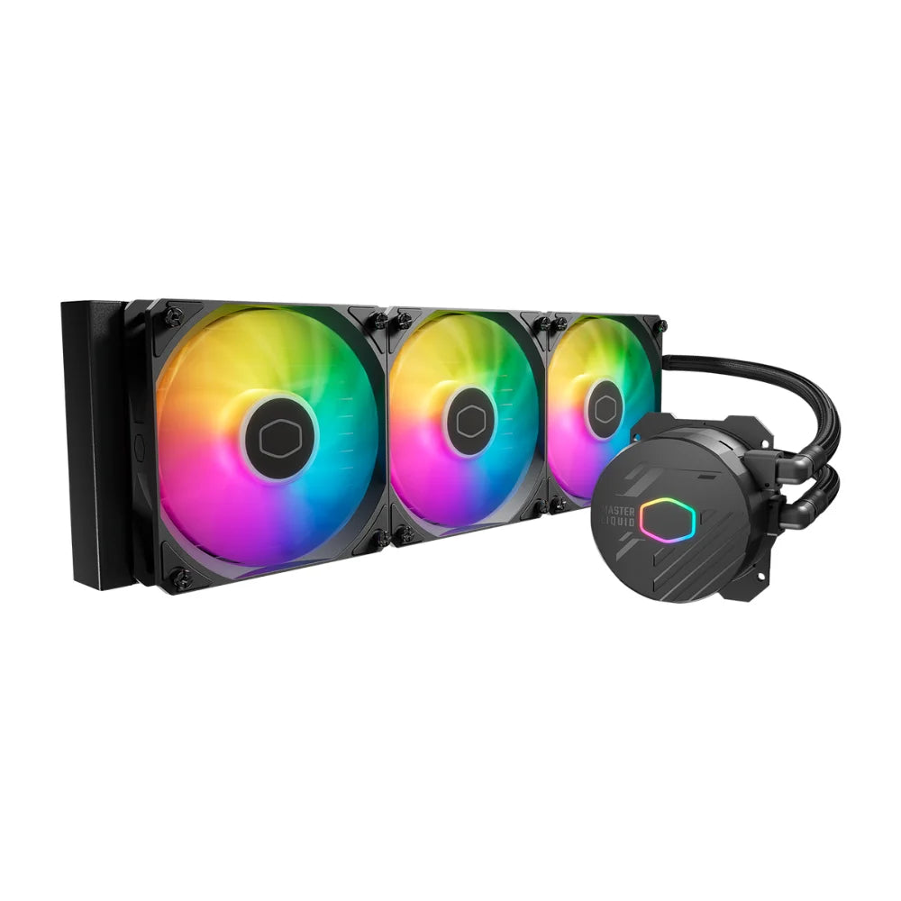 Cooler Master MasterLiquid 360L Core ARGB CPU Cooler, Liquid Cooling, 360mm Radiator, Addressable RGB, Rifle Bearing Fans, Supports Intel & AMD, Black, 1 Year Warranty