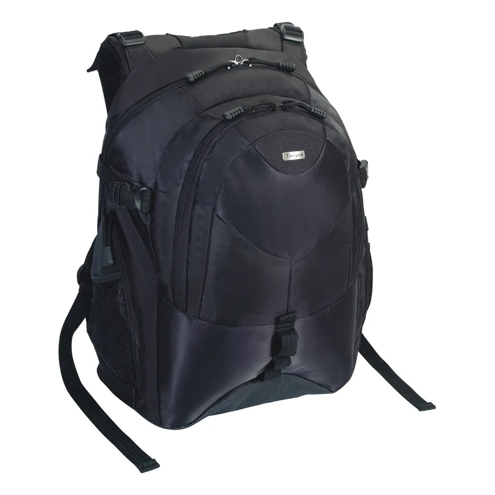 Targus Campus Backpack, Fits up to 16" Laptops, 3D Contoured Air-Mesh Back Padding, Neoprene Comfort Grip Handle, Multiple Storage Pockets, Hidden Rear Pocket, Adjustable Side Fasteners, Removable Waist Strap, Black, 1 Year Warranty