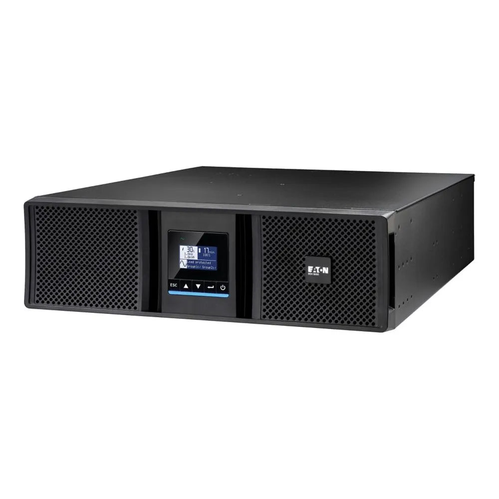 Eaton 9SX 6000i RT3U G2 UPS, 6000 VA, 6000 W, Rack/tower, 3U Form Factor, Sine Wave Output Waveform, Online Double Conversion, Hardwired Input Connection, LCD Display, Sealed, Lead-Acid Battery, 1 Year Warranty
