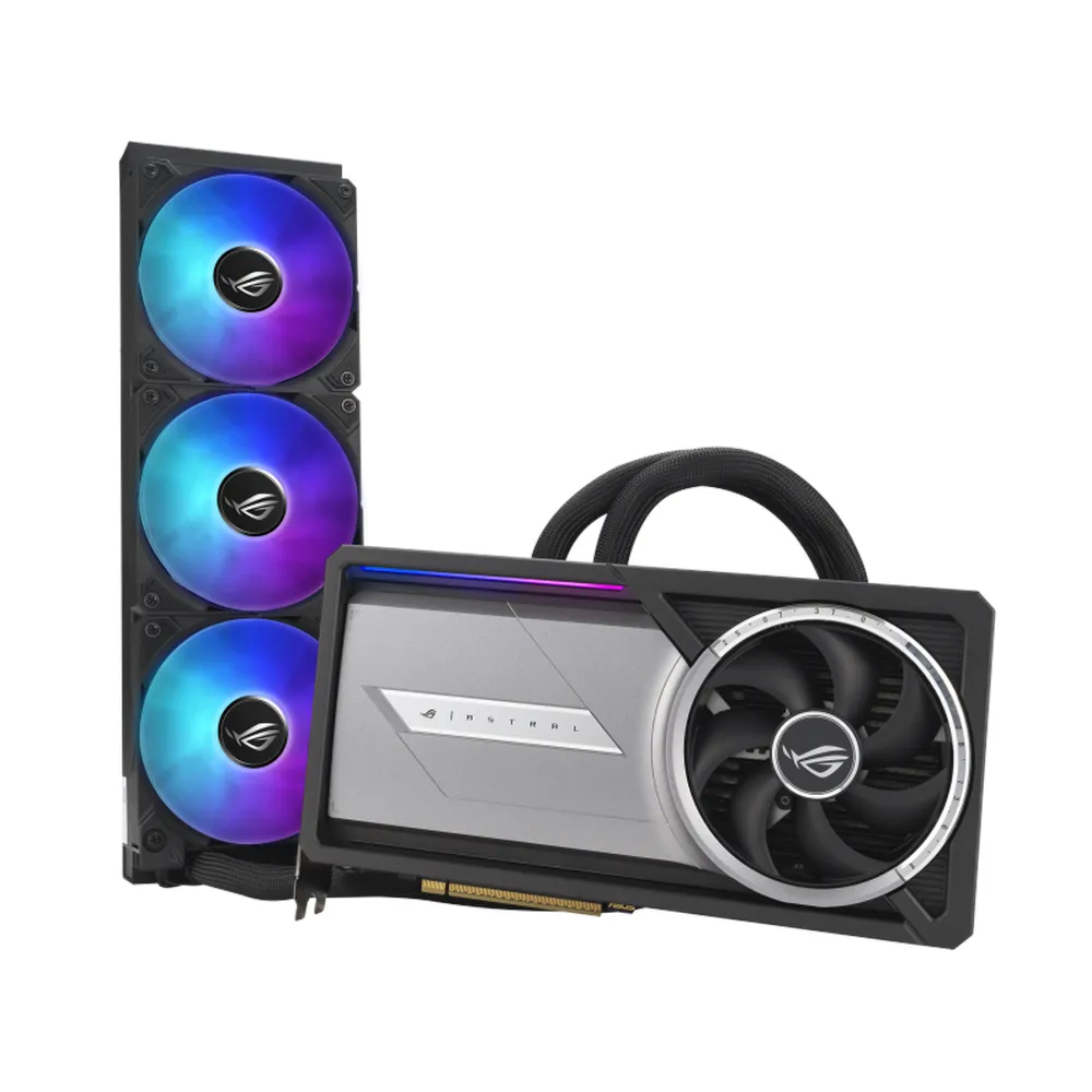 Asus ROG ASTRAL Liquid Cooled GeForce RTX 5090 OC Edition AR GB Graphics Card, GDDR7 32 GB 512-bit Memory, HDMI 2.1b & DP 2.1b Outputs, PCI Express 5.0, 2610 MHz Core Clock, 28  GBps Memory Clock, 360mm Radiator, 1 Year Warranty