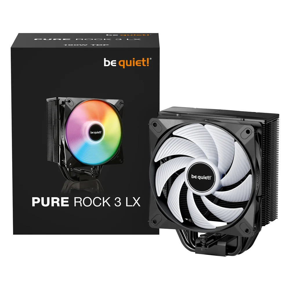 be quiet! Pure Rock 3 LX Black Air CPU Cooler, Light Wings LX 120mm PWM ARGB Fan, Aluminum Fins, Intel & AMD Socket Compatibility, Black, 1 Year Warranty