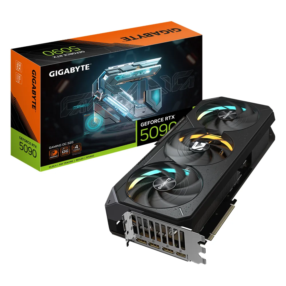 Gigabyte GAMING OC GeForce RTX 5090 Graphics Card, GDDR7 32GB 512-bit Memory, HDMI 2.1b & DP 2.1b Outputs, PCI Express 5.0, 2550 MHz Core Clock, 28 Gbps Memory Clock, Triple Windforce Hawk Fans, RGB Halo, Dual BIOS, 1 Year Warranty