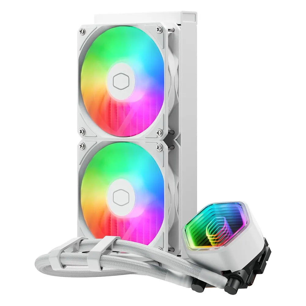 Cooler Master MasterLiquid Core II Series ARGB CPU Cooler, 240mm Radiator, Supports Intel, AMD Sockets, Rifle Bearing Fans, White, 1 Year Warranty