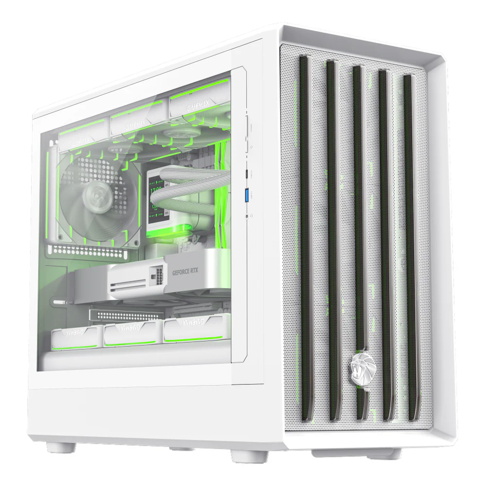 GameMax Claw 360 White Micro-ATX Mini Tower PC Casing, Tempered Glass Side Panel, 4 x Pre-installed ARGB Fans, 420mm GPU Support, USB Type-C, White, 1 Year Warranty