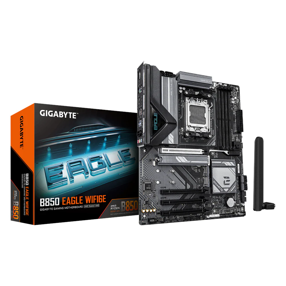 Gigabyte B850 EAGLE WIFI6E Motherboard, Socket AM5, ATX Form Factor, DDR5 Ram, PCIe 4.0, Wi-Fi 6E, Bluetooth v5.3, HDMI, DisplayPort, Realtek 1Gb Ethernet, 1 Year Warranty