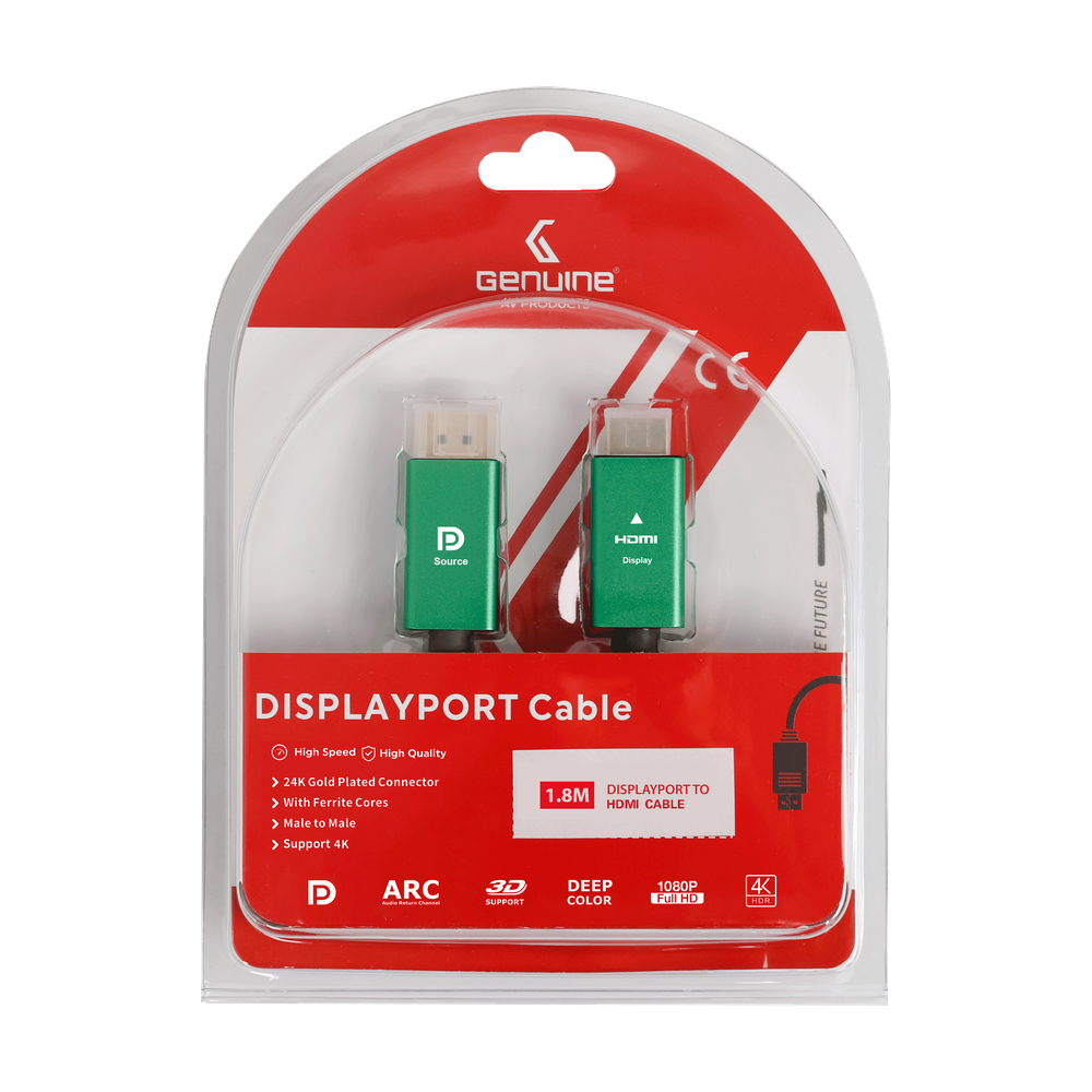 Genuine DP To HDMI Cable, Version 1.4, Supports 4K, Cable Length 1.8M, 1 Year Warranty