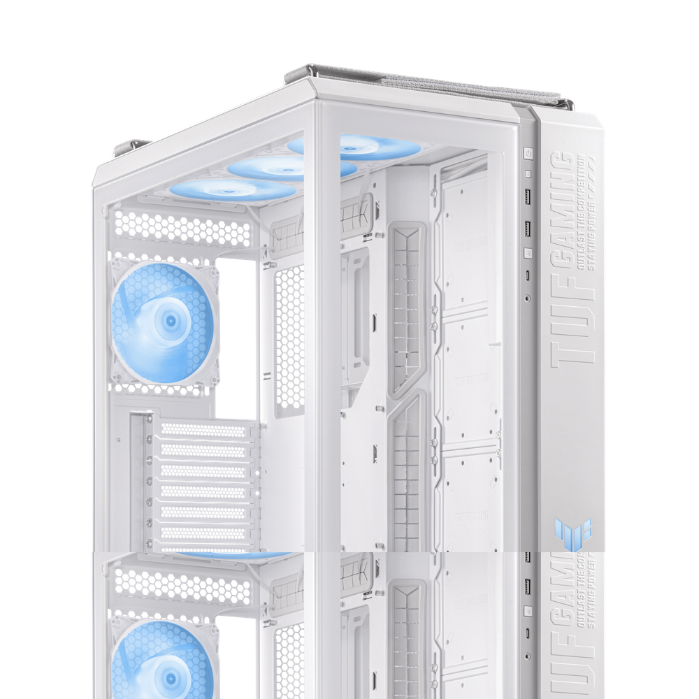 Asus TUF Gaming GT502 PLUS ATX PC Case, Dual Chamber Chassis with Panoramic View, Tempered Glass Left & Front Panels, 400mm GPU Support, USB 3.2 Gen 2, White, 1 Year Warranty